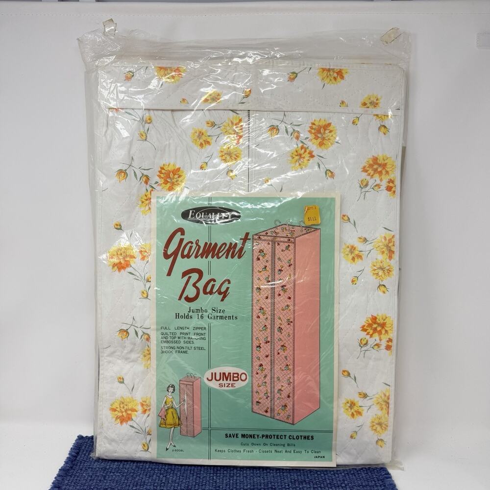 NOS 60s Jumbo Floral Vinyl Garment Hanging Bag 54x20x15 Flower Yellow